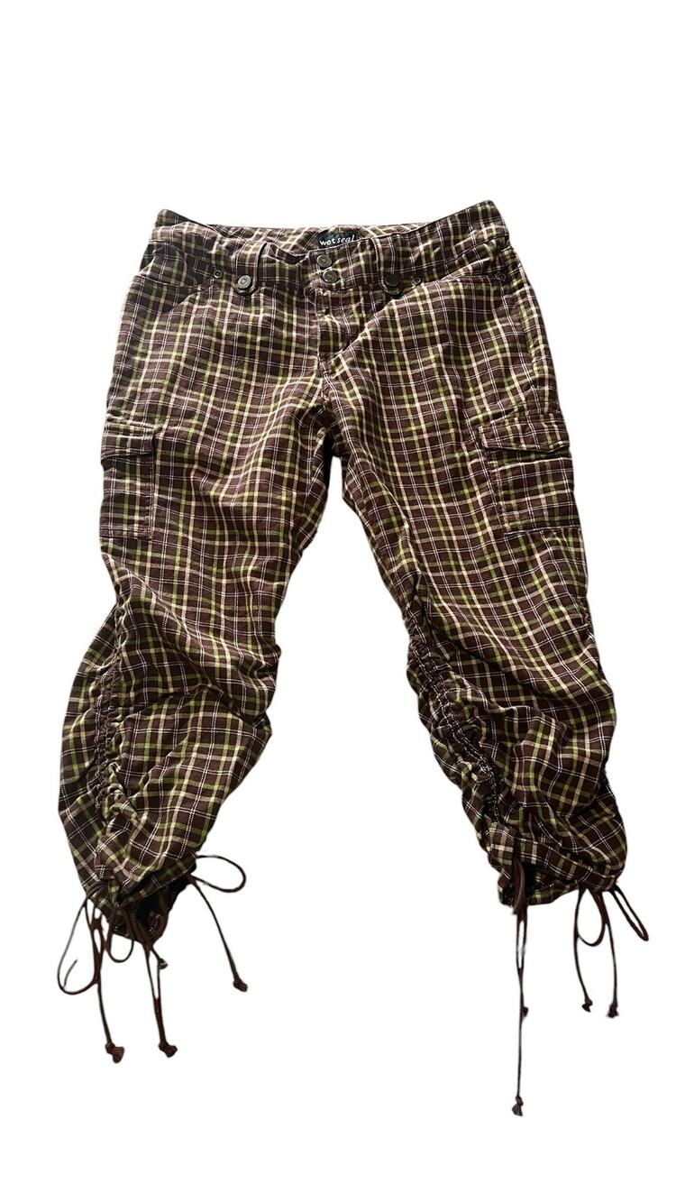 Wet Seal Y2K Grunge Skater Low Rise Plaid Drawstring Crop Cargo Pants Sz 3